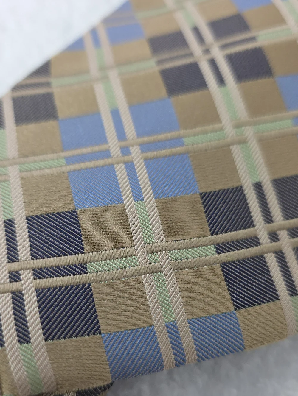 Van Heusen Silk Tie Tan Blue Windowpane Check Pattern